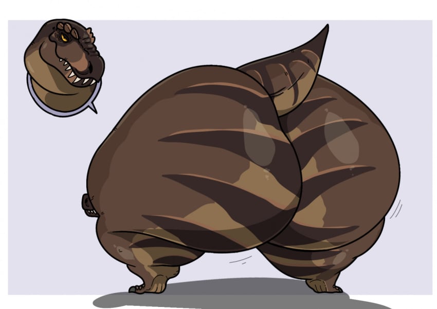 akicita ass big_butt brown_body butt_shot dinosaur extinct feral johndraw54 obese obese_feral overweight overweight_feral prehistoric_species rear_view reptile scalie solo theropod thick_thighs tyrannosaurid tyrannosauroid tyrannosaurus tyrannosaurus_rex