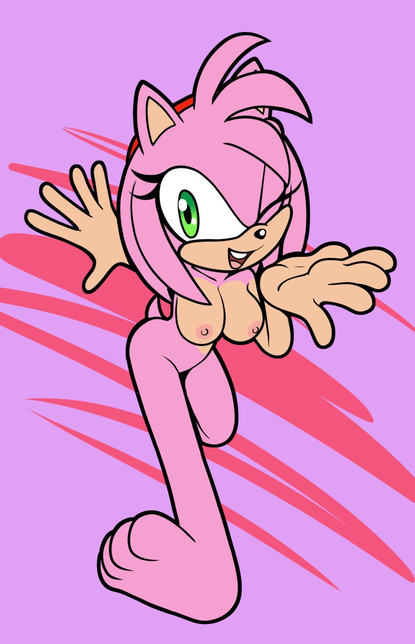 amy_rose anthro areola biped breasts eulipotyphlan female female_anthro fours_(artist) green_eyes hedgehog hi_res mammal nipples nude pink_body plantigrade sega solo sonic_(series) sonic_the_hedgehog_(series)