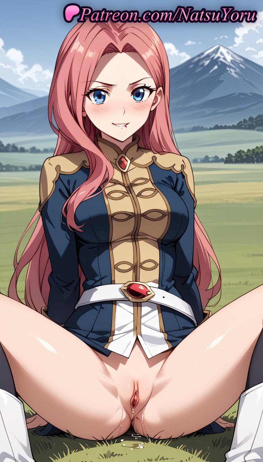 1girls ai_generated anime anime_style anus arm_support asshole belt biting biting_lip black_socks blue_eyes blue_jacket blue_sky blush boots bottomless breasts bust busty clitoris clothing cloud day eclair_saetto female female_focus female_only gloves grass grin hentai jacket labia labia_majora labia_minora large_breasts long_hair long_sleeves looking_at_viewer medium_breasts mountain mountainous_horizon natsuyoru no_panties non-asian outdoors paipan parted_lips pink_hair pussy pussy_juice pussy_lips pussy_peek sitting sky smile socks solo solo_female spread_legs tate_no_yuusha_no_nariagari the_rising_of_the_shield_hero thighs uncensored uniform vagina voluptuous voluptuous_female vulva white_belt white_footwear