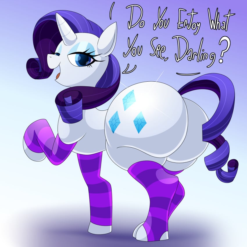 absurd_res ass big_butt clothing cutie_mark equid equine female feral friendship_is_magic hasbro hi_res horn lechugansfw legwear looking_at_viewer mammal my_little_pony mythological_creature mythological_equine mythology rarity_(mlp) solo stockings unicorn