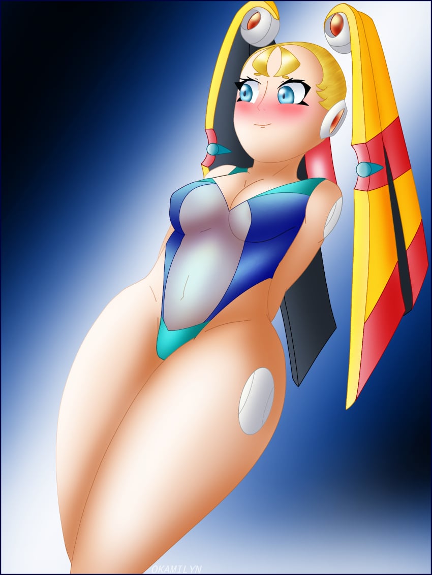 1girls adapted_costume blush female_only mega_man mega_man_x mega_man_x_dive okamilyn pallette pillow_shading self_upload viewed_from_below