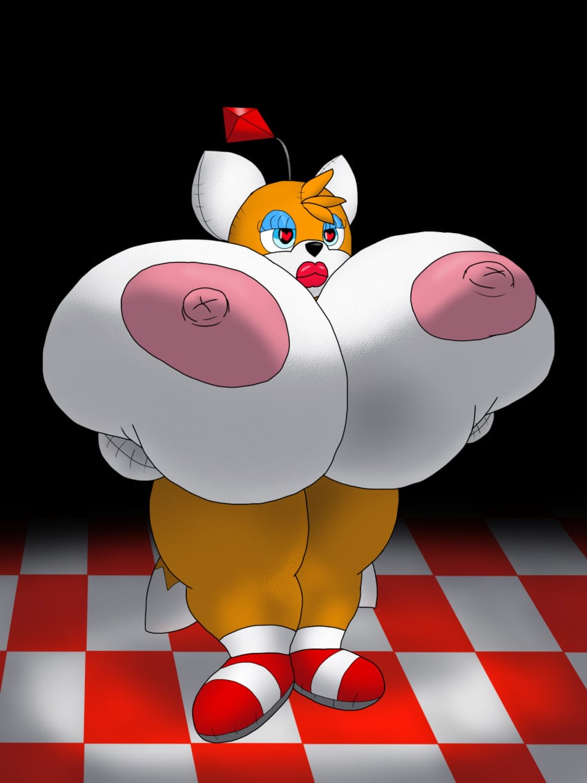 2_tails alythewolfcat animate_inanimate anthro areola bad_anatomy big_areola big_breasts breasts female heart_eyes heart_symbol hi_res holding_breast huge_areola huge_breasts hyper hyper_breasts lips living_plushie makeup multi_tail nipples plushie red_lips rule_63 seductive sega solo sonic_(series) sonic_the_hedgehog_(series) tail tails_doll