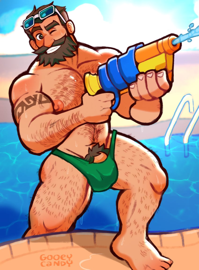 1boy abs bara beard biceps big_bulge bulge daddy facial_hair gooey_candy green_thong hairy_chest hairy_legs hairy_male human league_of_legends malcolm_graves male male_nipples male_only manly mature_male moustache muscular_male nipples pecs penis_outline pool_party_graves pool_party_series riot_games underwear