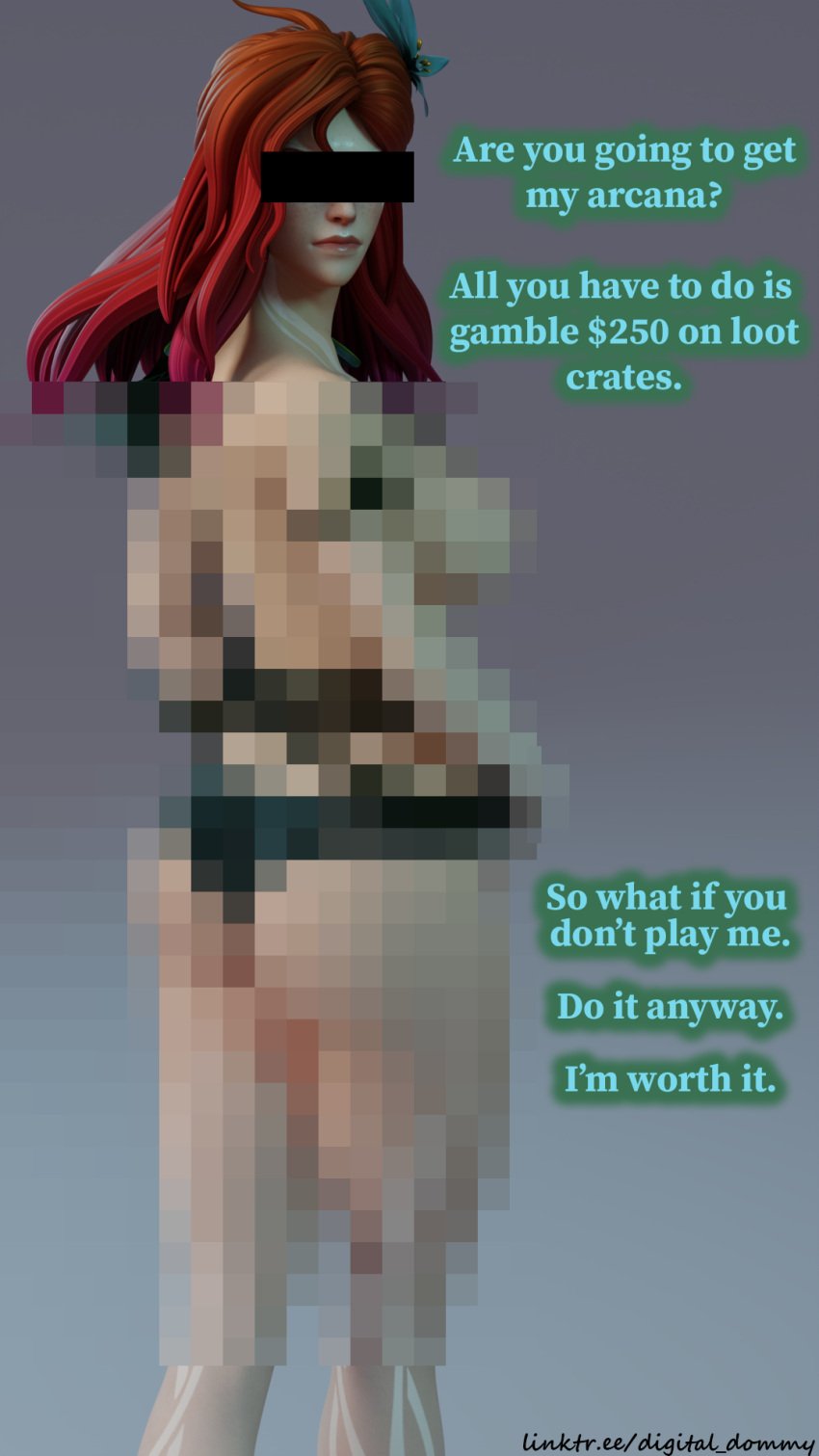 censored digitaldommy dota_2 english_text financial_domination findom mosaic_censoring solo solo_female windranger