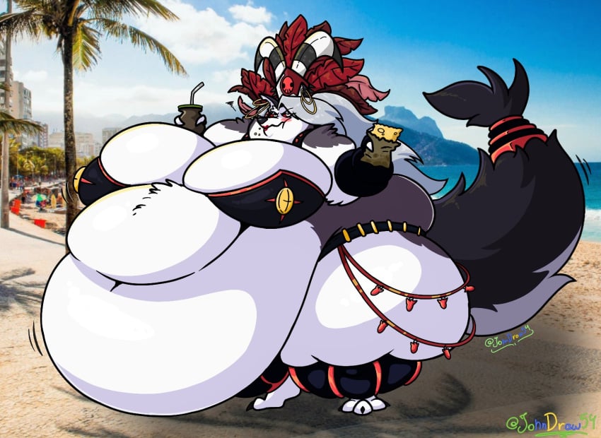 2022 anthro beach belly big_belly big_breasts blush brazil breasts canid canid_demon canine clothed clothing crumbs demon digital_media_(artwork) ear_piercing ear_ring eating female food fur hair hellhound helluva_boss hi_res horn huge_breasts jewelry johndraw54 lipstick loona_(helluva_boss) loona_in_mexico makeup mammal meme morbidly_obese morbidly_obese_anthro morbidly_obese_female multicolored_body multicolored_fur mythological_canine mythological_creature mythology obese obese_anthro obese_female overweight overweight_anthro overweight_female photo_background photo_manipulation photography_(artwork) piercing red_sclera ring_piercing seaside solo thick_thighs third-party_edit two_tone_body two_tone_fur white_body white_fur wide_hips