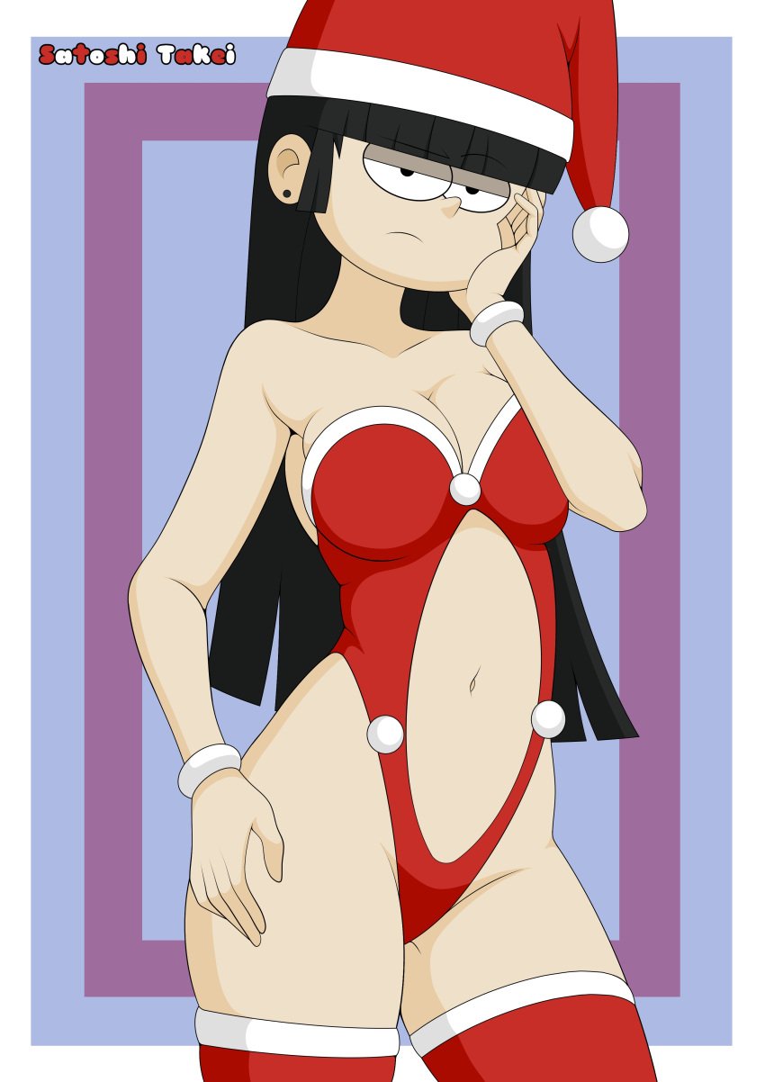 1girls big_breasts black_hair christmas female female_focus female_only long_hair looking_at_viewer maggie_(the_loud_house) nickelodeon pale-skinned_female pale_skin satoshi_takei the_loud_house thick_thighs