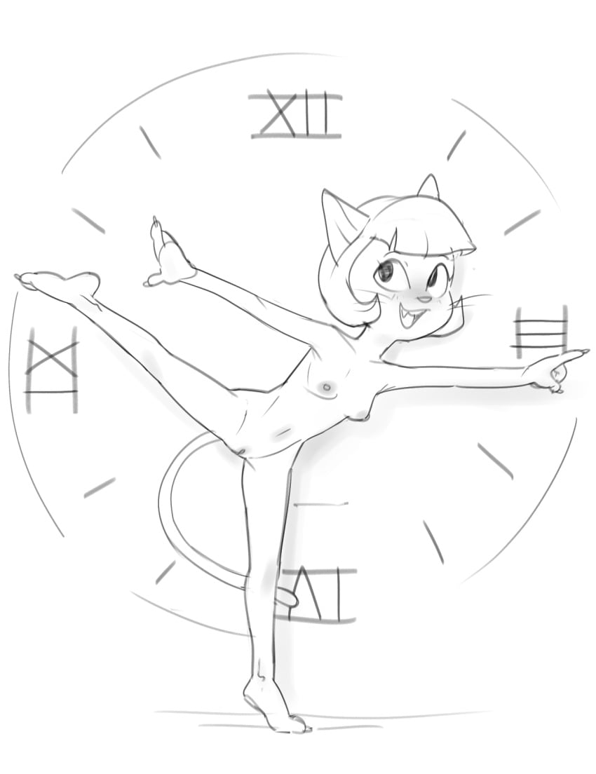 2024 analog_clock anthro areola big_areola big_eyes big_iris biped black_and_white breasts claws clock curved_eyebrows dark_areola dark_nipples darkened_genitalia darkened_pussy dbaru digital_drawing_(artwork) digital_media_(artwork) domestic_cat erect_nipples extended_arms extended_leg eyebrows eyelashes fangs feet felid feline felis female finger_claws fingers front_view full-length_portrait genitals gesture hair hand_gesture hi_res holidays humanoid_hands iris ivy_pepper lackadaisy long_legs long_whiskers looking_at_viewer mammal monochrome navel new_year new_year_2025 nipples no_pupils nude nude_anthro nude_female on_one_leg open_mouth open_smile plantigrade pointing pointy_ears portrait pose prick_ears pussy raised_heel roman_numeral short_hair small_breasts smile smiling_at_viewer solo standing straight_leg tail teeth thin_eyebrows toe_claws toes tongue whiskers