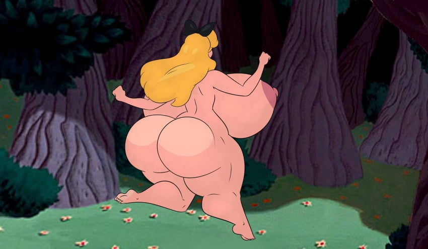 alice_(disney) alice_in_wonderland alice_in_wonderland_(1951_film) bouncing_breasts breasts clapping_ass clapping_cheeks disney eat_me embarrassed embarrassed_female embarrassed_nude_female exibitionism gigantic_areola gigantic_ass gigantic_breasts gigantic_nipples gigantic_thighs hourglass_expansion mushroom nude nude_female rear_view running ultimatez