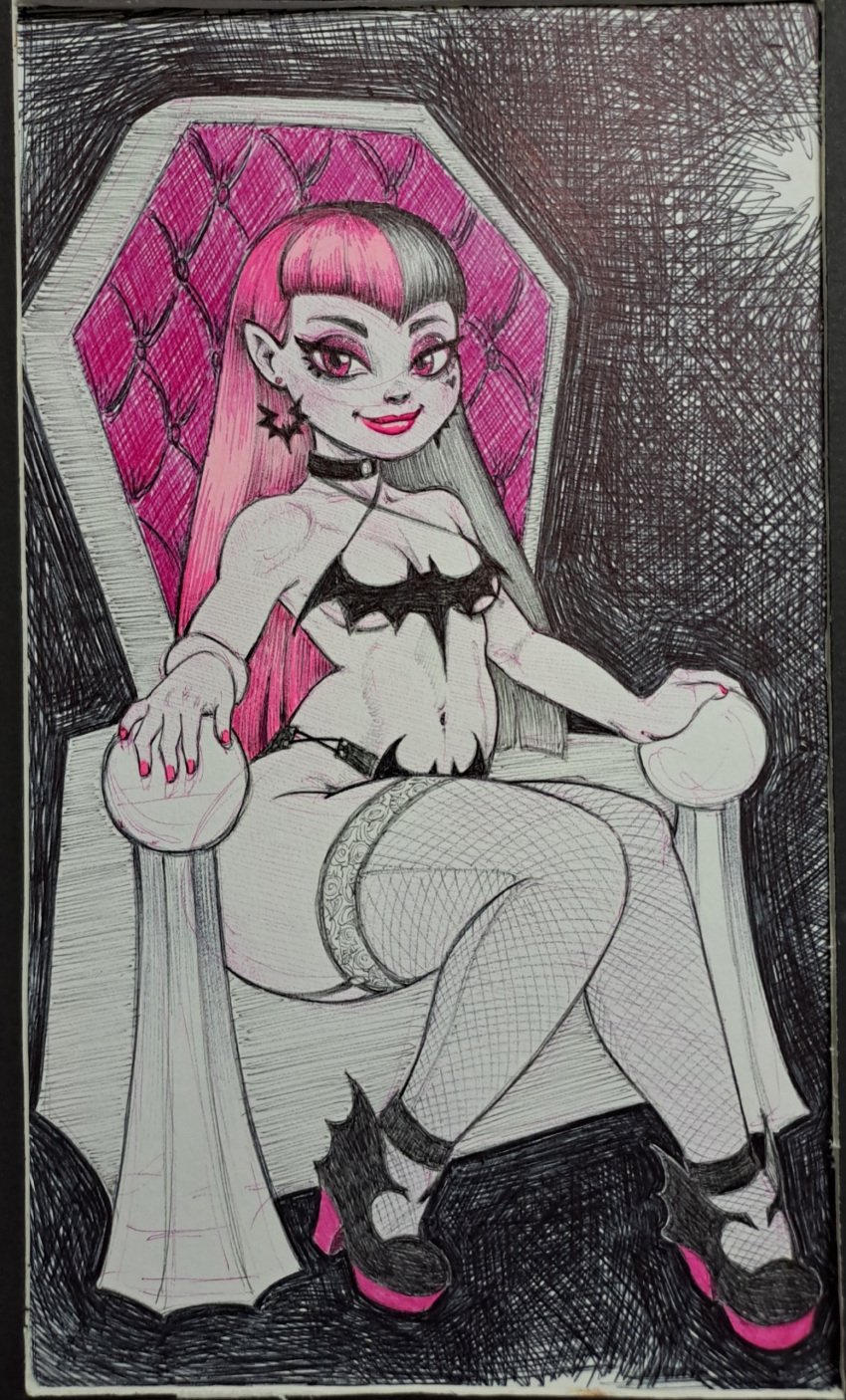 draculaura draculaura_g3 hime_cut monster_high monster_high_g3 navel traditional_art two_tone_hair vampire_girl