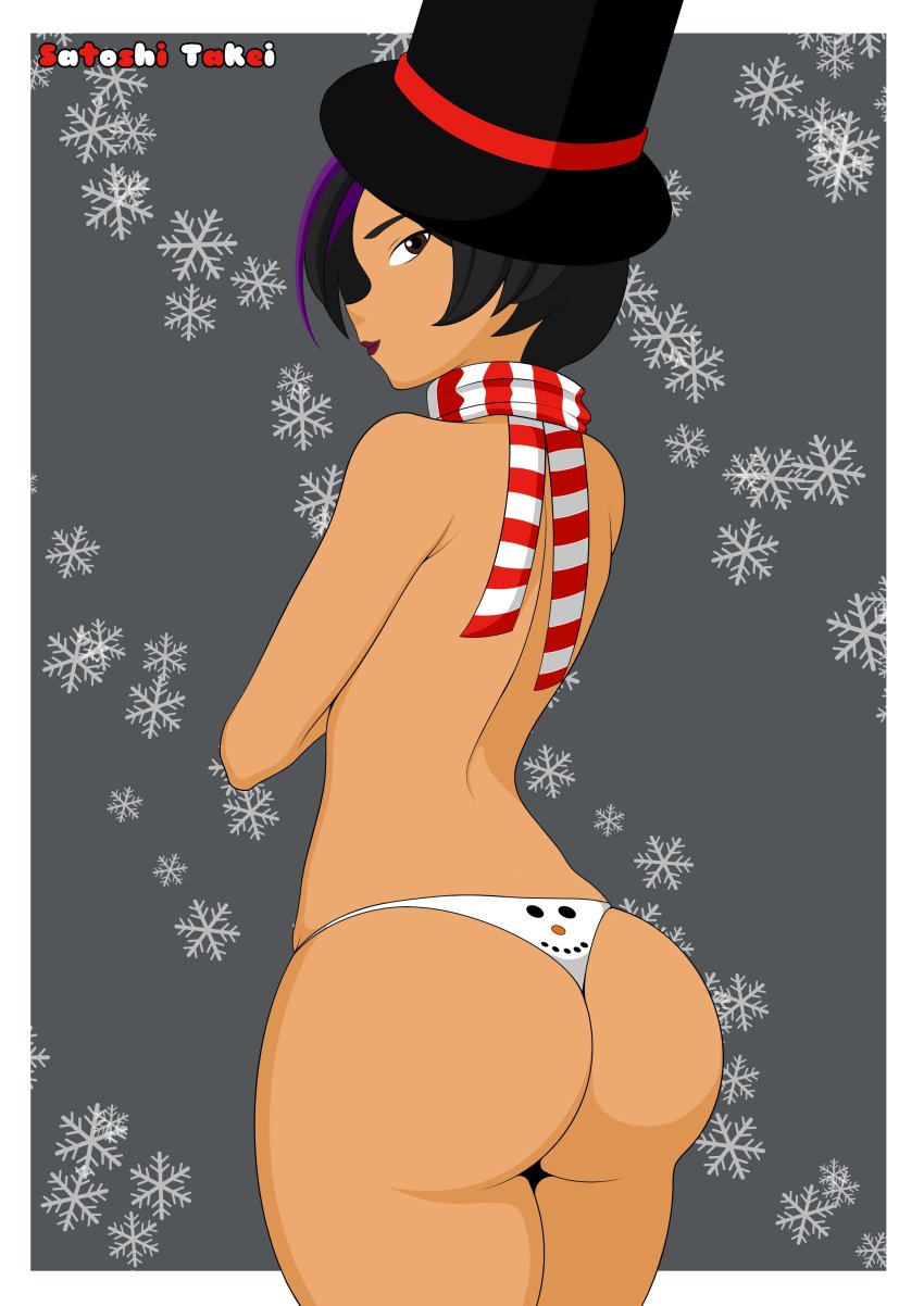 1girls big_ass big_butt big_hero_6 big_hero_6:_the_series black_hair christmas disney female female_focus female_only gogo_tomago light-skinned_female light_skin looking_back rear_view satoshi_takei