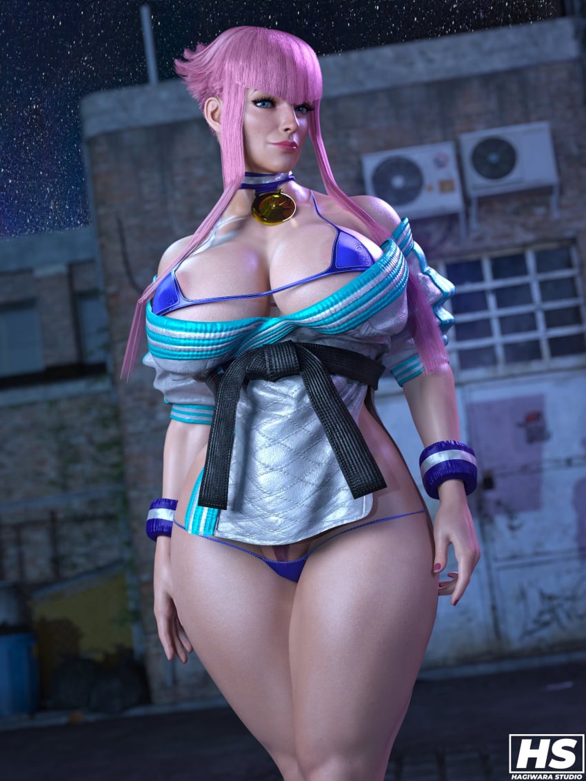 1girls 3d ass big_ass big_breasts bikini blue_eyes breasts busty capcom female female_focus female_only french french_female hagiwara_studio highres hourglass_figure looking_at_viewer manon_legrand obi pink_hair pinup pinup_pose short_hair_with_long_locks sidelocks solo street_fighter street_fighter_6 tagme thick_thighs wide_hips wristband