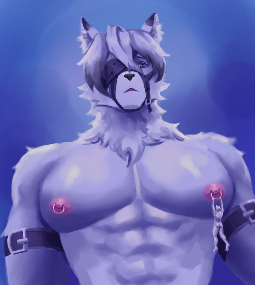 anthro big_breasts breasts canid canine duo extreme_size_difference hi_res male male/male mammal mariam mariamame mihoyo muscular muscular_anthro muscular_male nipple_piercing nipples piercing size_difference sleeping sound_effects von_lycaon vowelless vowelless_sound_effect white_body zenless_zone_zero zzz