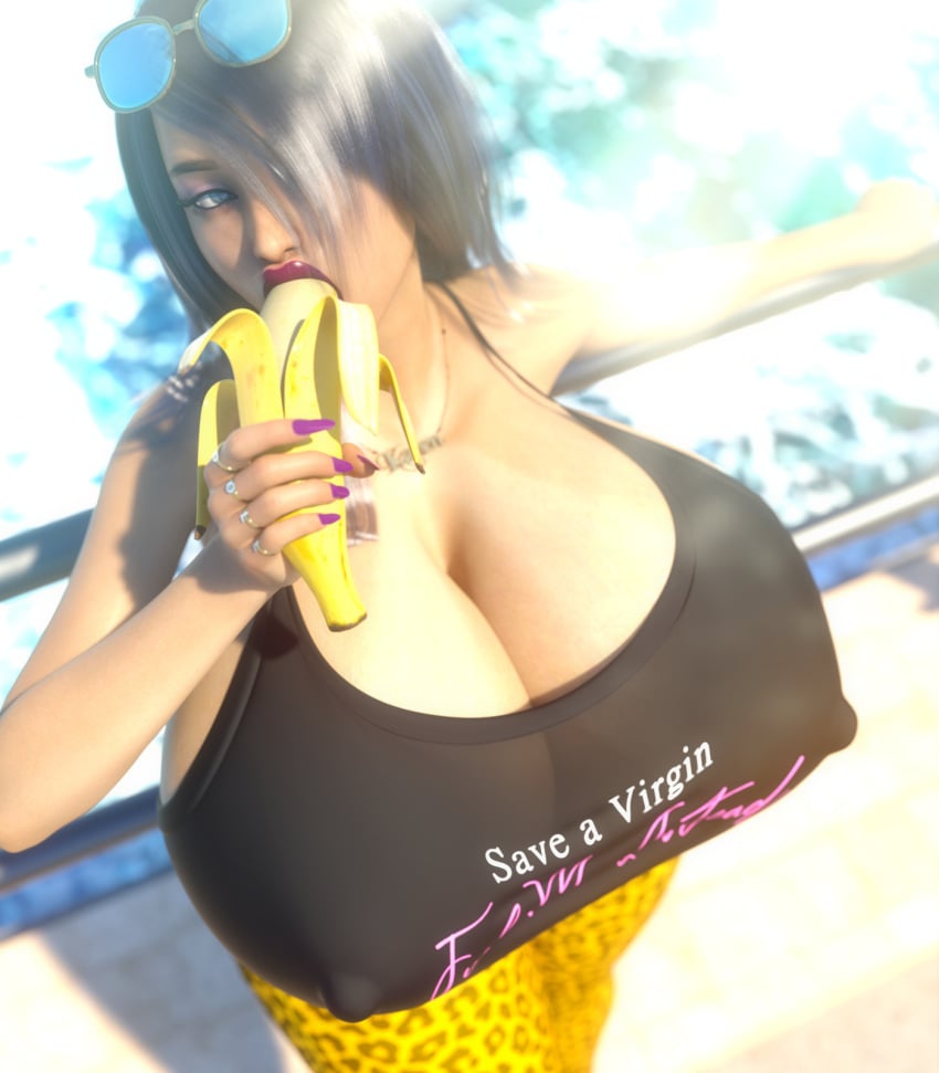 banana beach_background female large_breasts mobil3d orginal_character suggestive