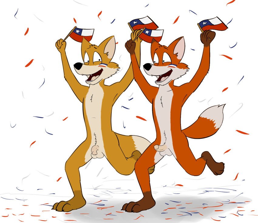 2014 anthro canine dan flaccid flag fox fur male male_only mammal nude orange_fur paintfox penis red_fur smile tagme world_cup