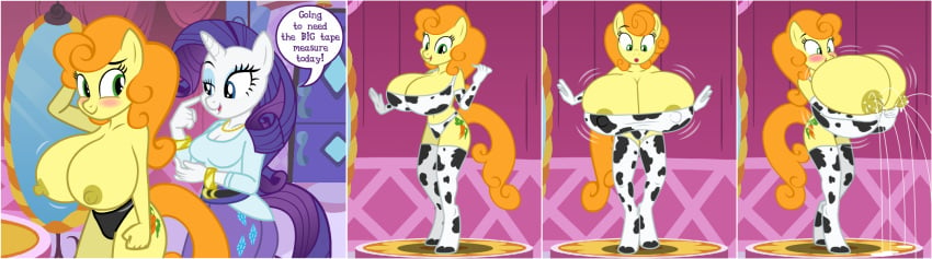 anthro big_breasts bikini blush breast_expansion breast_hold breasts carousel_boutique carrot_top_(mlp) clothing comic cowkini cowprint earth_pony english_text equestria_girls_outfit female flashequestria gloves golden_harvest growth huge_breasts impossibly_large_breasts inflation lactating_areolas lactation milk my_little_pony nipples nude patreon patreon_reward rarity_(mlp) show_accurate show_accurate_anthro show_accurate_porn socks stockings string_bikini surprised swimsuit text thighhighs unguligrade_anthro unicorn