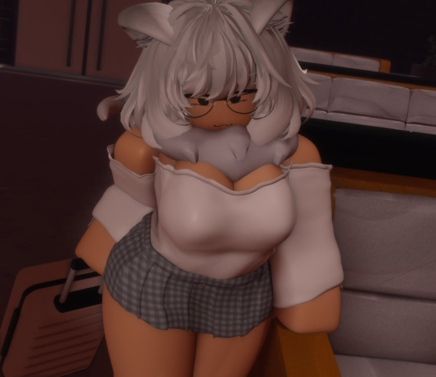 1girls 3d big_breasts breasts cat_ears cat_girl cleavage clothed niki_okarin roblox robloxian tagme thighs