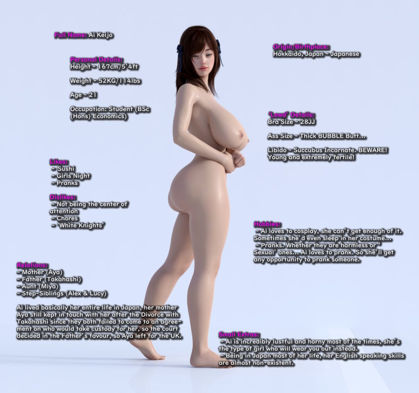 1girls 3d ai_(blankken) asian asian_female big_ass big_breasts blankken character_sheet curvaceous curvy curvy_female japanese_female japanese_text naked sexy student thick voluptuous