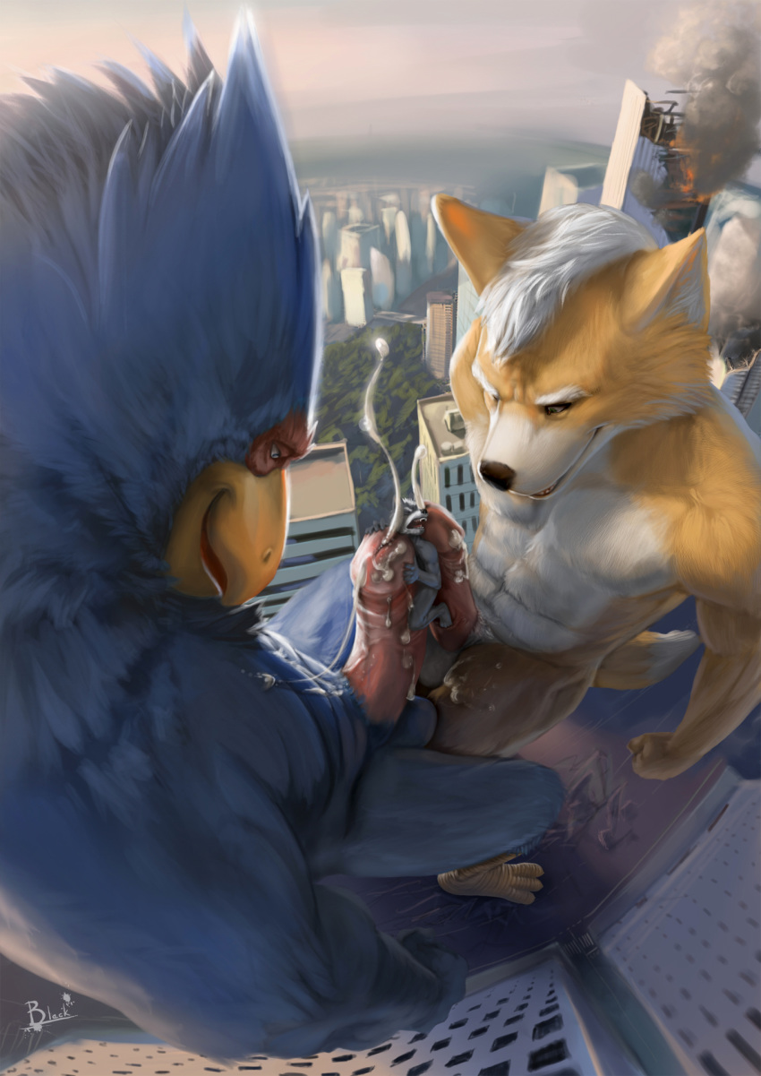 anthro avian canine cum falco_lombardi fox fox_mccloud frottage fur furry lion21 macro male male_only mammal micro multiple_males nintendo pheasant star_fox video_games wolf wolf_o'donnell yaoi