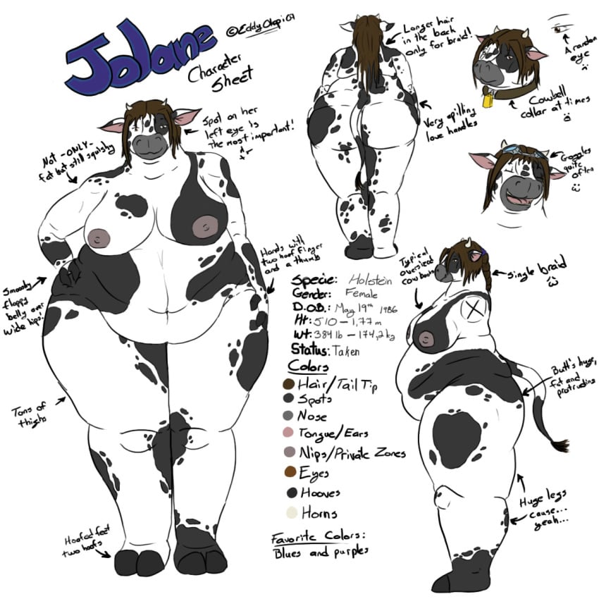 anthro ass big_breasts big_butt bovine breasts cattle chubby eddy_okapi female horns nipples nude original_character overweight solo thick_thighs wide_hips