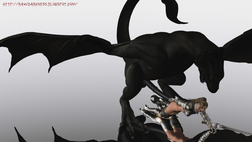 2009 3d armor balls black_body breastplate death_by_penis dragon endured_face erection female flying human interspecies knight larger_male long_penis male penis rawdarkness scorpion_tail sex size_difference straight toe_claws wings wyvern