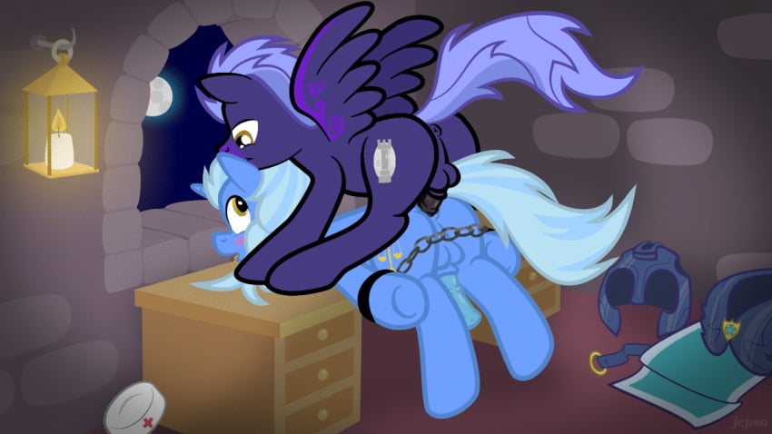 2013 anal anal_sex animated balls blue_fur blush bound cutie_mark duo equine feral furry gay horn horse jepso male mon moon my_little_pony night no_humans original_character pegasus penetration penis pony unicorn wings