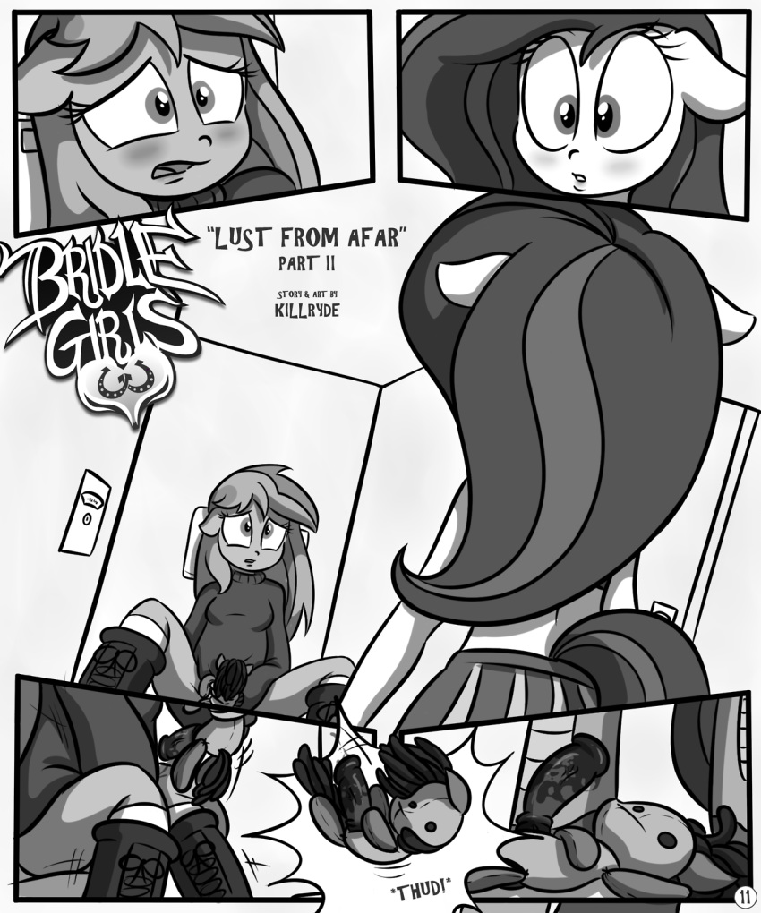 anthro black_and_white breasts caught comic dildo english_text equine female friendship_is_magic hair horse killryde lust_from_afar masturbation monochrome my_little_pony penetration pony rainbow_dash_(mlp) rarity_(mlp) sex_toy straight_hair tagme text vaginal_penetration