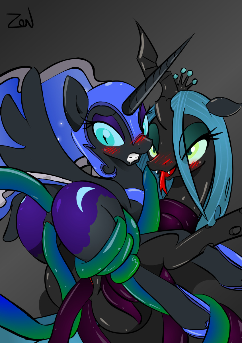 alicorn anal anal_sex anus ass blush changeling cutie_mark double_penetration equine female flank forked_tongue friendship_is_magic helmet horn my_little_pony nightmare_moon_(mlp) penetration princess_luna_(mlp) pussy queen_chrysalis_(mlp) royalty seii3 smooth_skin tentacle tentacle_rape tongue vaginal_penetration wings zev