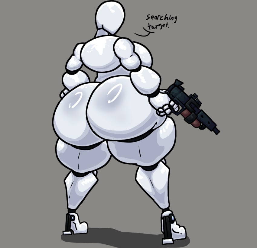 ass ass_focus big_ass big_breasts big_butt breasts bubble_butt female female_only firearm gun huge_ass huge_butt looking_away mannequin robot solo solo_female solo_focus tagme thick_thighs wide_hips