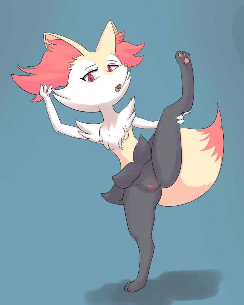 4:5 absurd_res anthro blarkel braixen breasts canid canine female fur generation_6_pokemon genitals hi_res mammal nintendo pokemon pokemon_(species) pussy solo spread_legs spreading white_body white_fur yellow_body