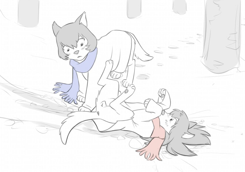 2022 ame_(wolf_children) animal_genitalia animal_pussy anus black_and_white blue_scarf blush brother_(lore) brother_and_sister_(lore) canid canine canine_genitalia canine_pussy canis clothed clothed_feral clothing digital_drawing_(artwork) digital_media_(artwork) duo female feral genitals hi_res line_art male mammal monochrome pink_scarf pussy scarf shaded shaded_line_art sibling_(lore) simple_background sister_(lore) snow spot_color the_giant_hamster white_background wolf wolf_children yuki_(wolf_children)