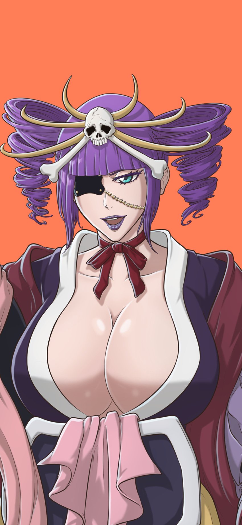 1girls bleach huge_breasts katen_kyoukotsu katen_kyoukotsu_(oiran) looking_at_viewer purple_hair smile sonzhondaya tagme