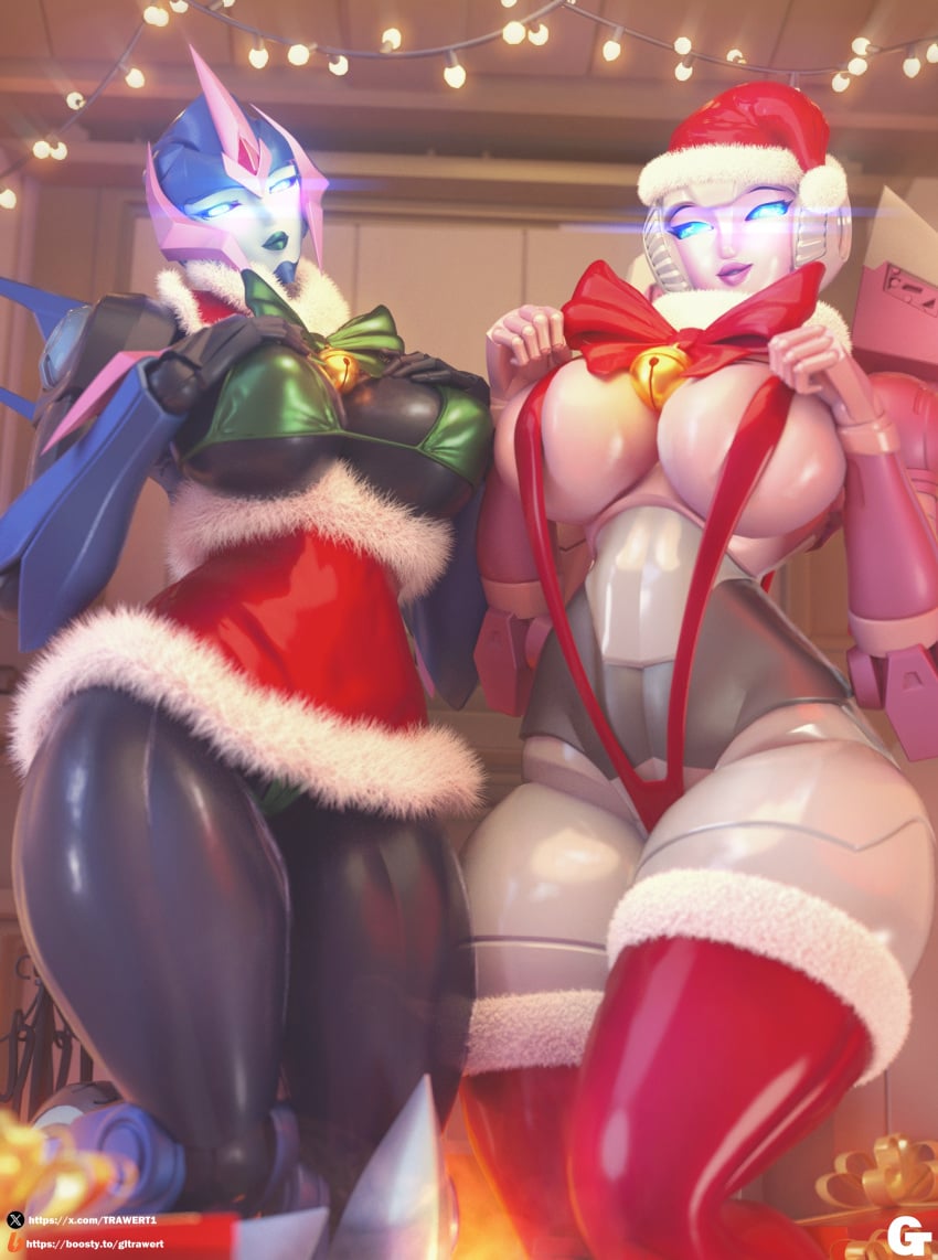 2girls 3d arcee arcee_(g1) arcee_(prime) big_breasts christmas robot robot_girl robot_humanoid tagme thick_thighs transformers transformers_prime trawert