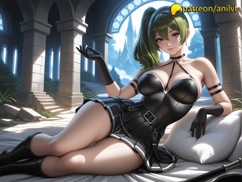 1girls 2024 ai_generated anilvl anime anime_girl anime_style arm_strap armband aroused artist_name bangs bare_breasts bare_chest bare_shoulders belt big_breasts big_chest black_footwear black_gloves blush boots braless breast breasts bust busty chest cleavage collarbone explicit exposed_breasts female gloves green_hair hair_between_eyes hentai hi_res high_quality high_resolution highres large_breasts lewd long_hair looking_at_viewer naked naked_breasts natural_breasts nsfw nude nude_female patreon patreon_username perky_breasts pillow ponytail provocative purple_eyes side_ponytail sitting smile solo sousou_no_frieren stable_diffusion suggestive suggestive_pose thighs ubel_(sousou_no_frieren) uncensored uncensored_breasts voluptuous voluptuous_female watermark weapon wet_body wet_skin