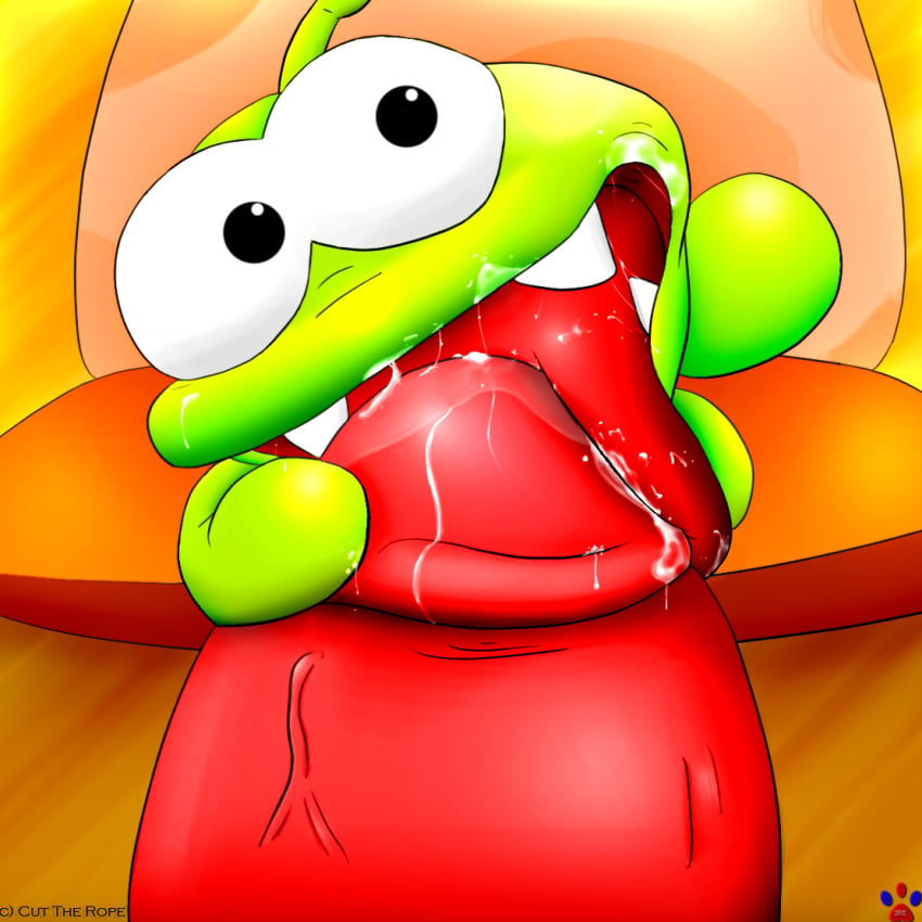 cut_the_rope fellatio looking_at_viewer male male_only om_nom oral oral_sex penis saliva sex size_difference video_games