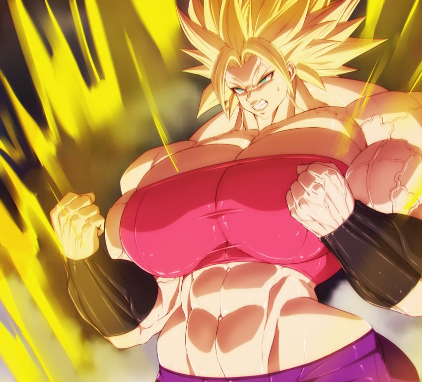 1girls big_breasts big_trapezius blonde_hair breasts caulifla dragon_ball dragon_ball_super extreme_muscles hyper_muscles large_biceps large_female light-skinned_female muscle_fetish muscular_female nod9 scene_reference super_saiyan_2