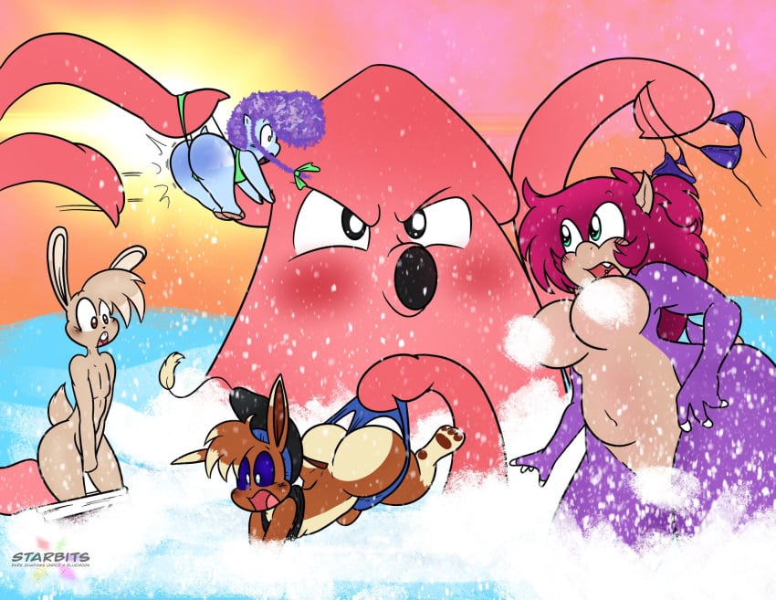 ass assisted_exposure breasts covering embarrassed koopa mario_(series) nude talkanddraw tentacle