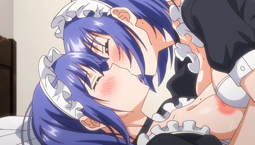 blush breast_press breasts_out closed_eyes hoshizuki_kaede hoshizuki_suzu incest kaede_to_suzu kissing large_breasts maid_uniform purple_hair sisters twincest twins yuri