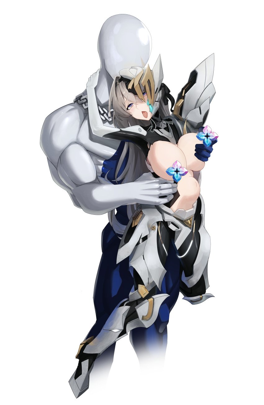 armor armored_female big_ass big_breasts big_penis censored chain_necklace faceless_male firefly_(honkai:_star_rail) grabbing_another's_breast grabbing_from_behind honkai:_star_rail long_hair muscular muscular_male pepsi pepsiman sex size_difference stomach_bulge tongue tongue_out tummy_bulge