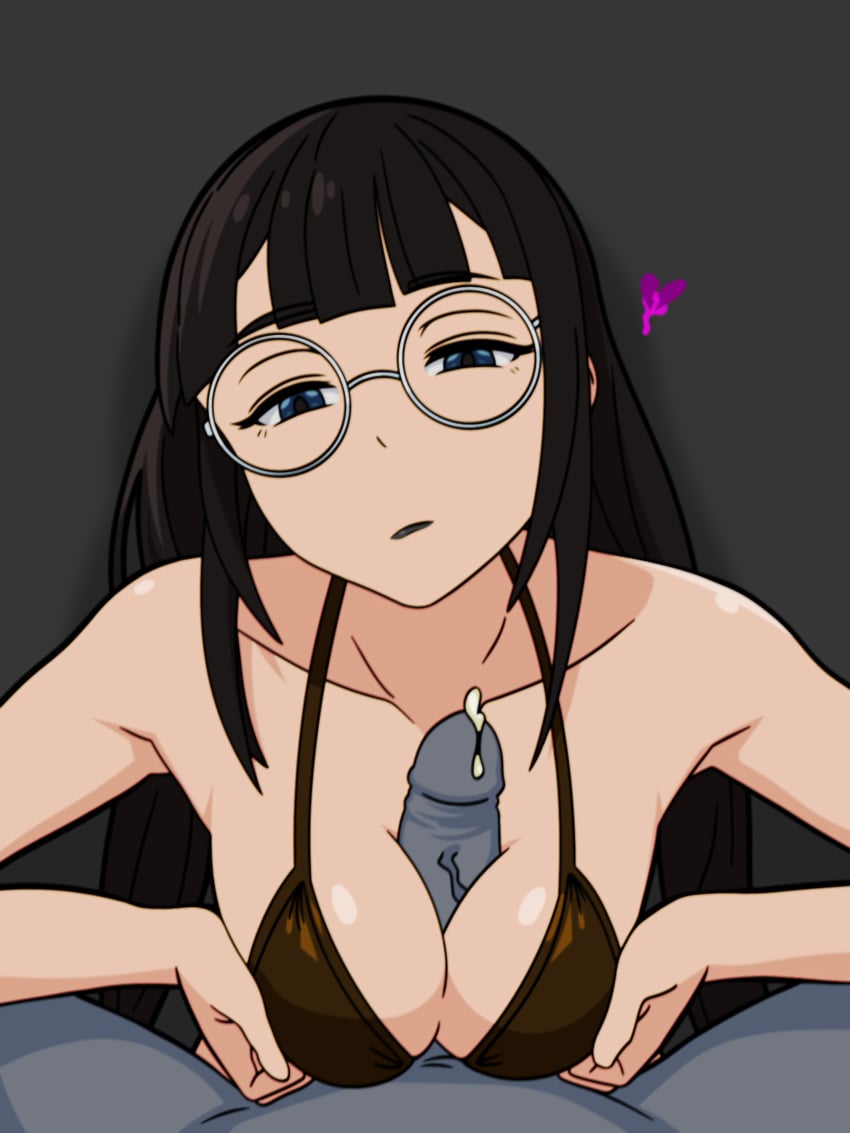 artist_request black_hair boobjob glasses original_character paizuri round_glasses tagme