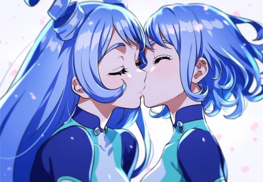 ai_generated blue_eyes boku_no_hero_academia closed_eyes kissing long_hair my_hero_academia nejire_hado nejire_hado_(hero_outfit) selfcest short_hair yuri