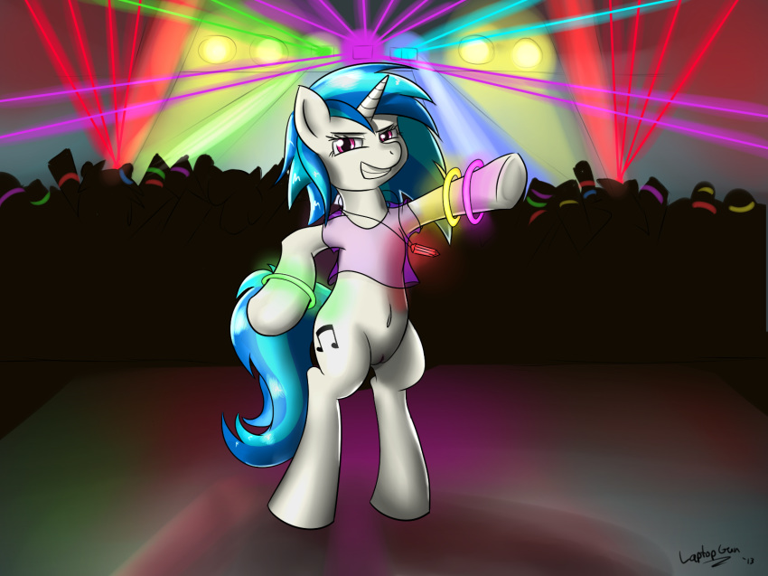 2013 blue_hair cutie_mark dancing equine female friendship_is_magic hair horn horse laptopgun my_little_pony pony pussy rave two_tone_hair unicorn vinyl_scratch_(mlp) white_fur