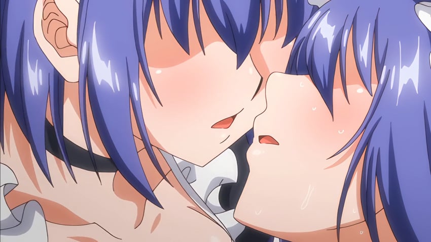 2girls about_to_kiss blush female/female female_only hentai hoshizuki_kaede hoshizuki_suzu incest kaede_to_suzu lesbian maid_uniform purple_hair screenshot sister_and_sister sisters sweat twincest twins yuri