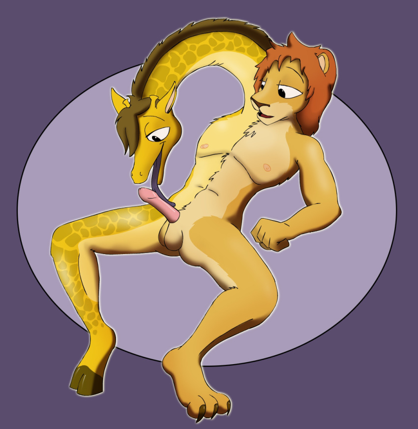 anthro conjoined feline furry gay giraffe licking lion male no_humans penis theyton tongue