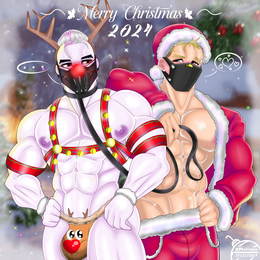 2boys big_breasts bulge christmas drift_(fortnite) epic_games fortnite gay happy_holidays merry_christmas muscles muscular muscular_male phobiuwu sanctum_(fortnite) vampire