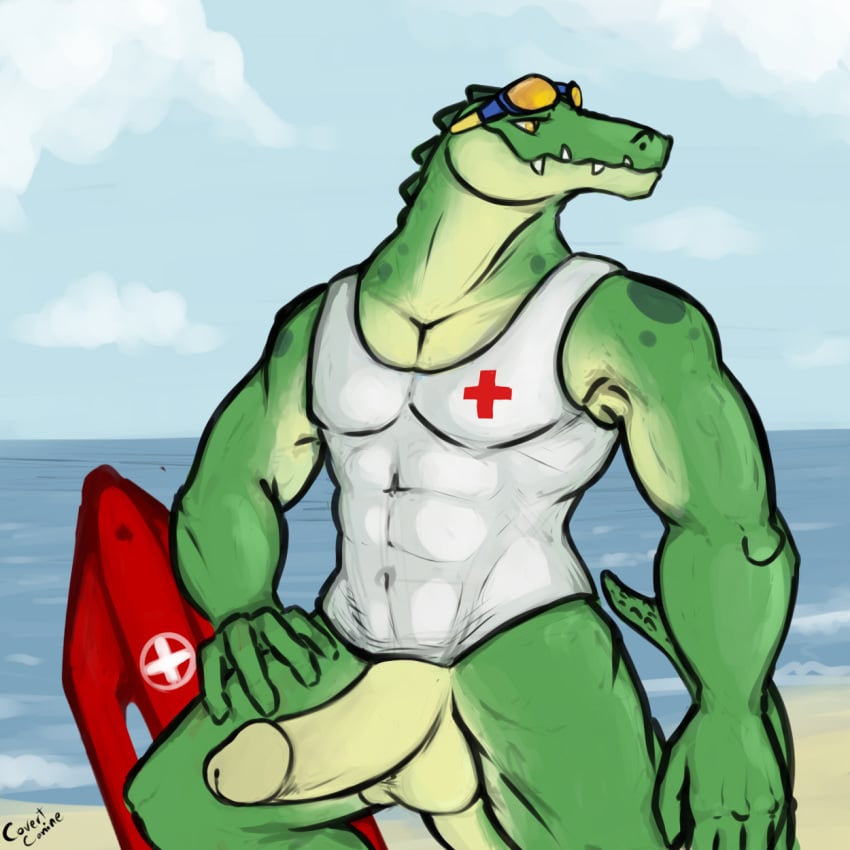 + 1boy 2013 5_fingers abs anthro bald balls beach biceps big_muscles black_eyes clothed clothes cloud color covertcanine crocodile day erection eyewear goggles green_nose green_skin half-dressed happy league_of_legends lifeguard lizard looking_away male male_only manly muscles outdoors pecs penis pool_party_renekton pool_party_series public renekton reptile rescue_buoy sand scalie seaside sharp_teeth shirt skin sky smile solo standing teeth yellow_eyes yellow_penis yellow_skin