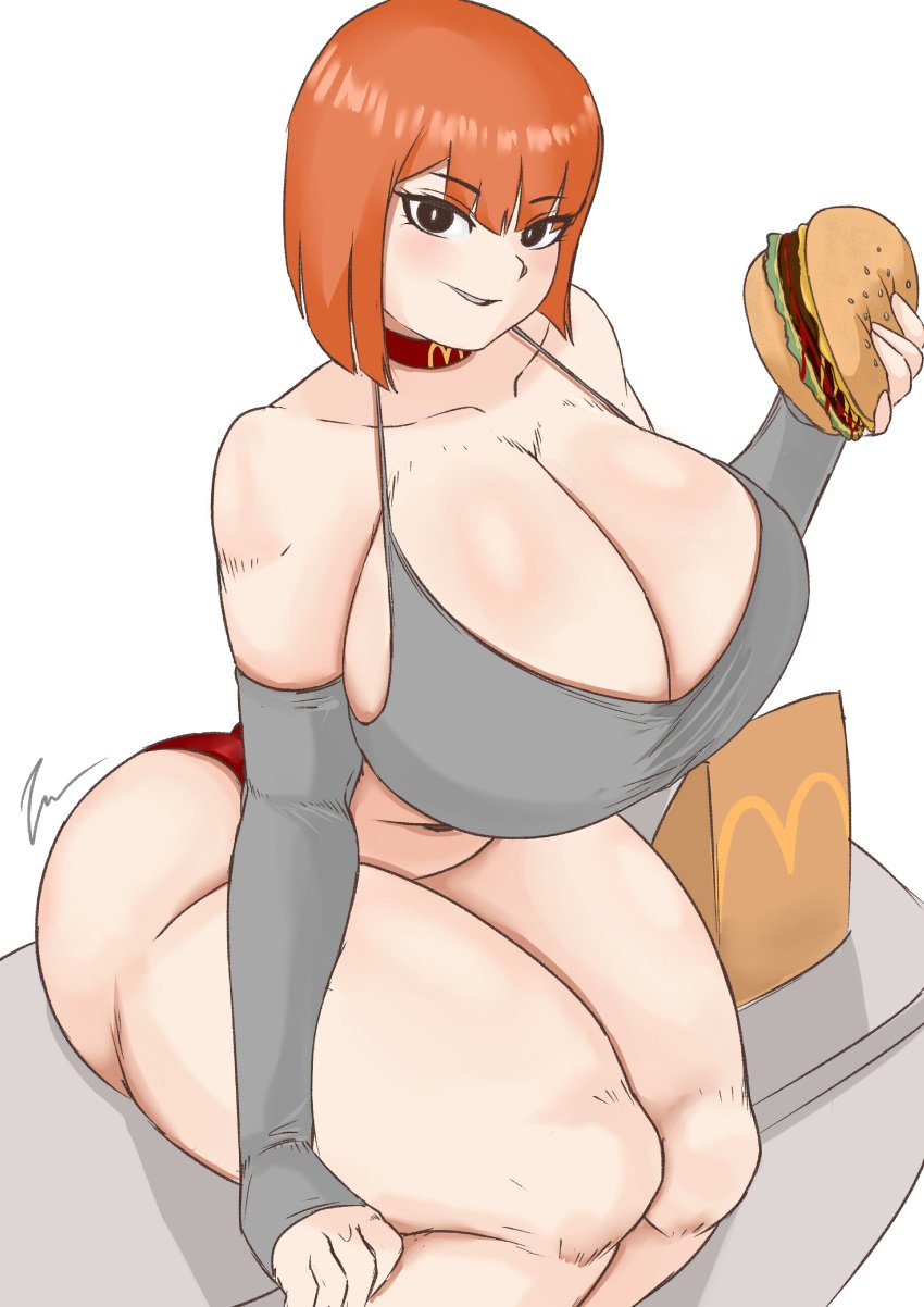 1girls alternate_breast_size big_breasts bob_cut breasts busty cleavage curvaceous curvy curvy_body curvy_female curvy_figure female hamburger huge_breasts large_breasts mcdonald&#039;s milf mom_(japanese_mcdonald&#039;s_commercial) mother orange_hair red_head thebig-z thick_thighs thighs voluptuous yoru_mac