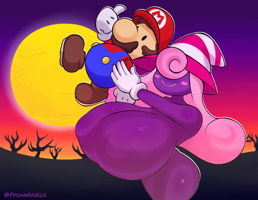 1girls breasts carrying carrying_partner completely_nude completely_nude_female female fromariels ghost ghost_girl huge_breasts long_hair mario mario_(series) naked naked_female nintendo nude nude_female paper_mario paper_mario:_the_thousand-year_door paper_mario:_the_thousand-year_door_(nintendo_switch) pink_hair purple_skin size_difference vivian_(paper_mario)