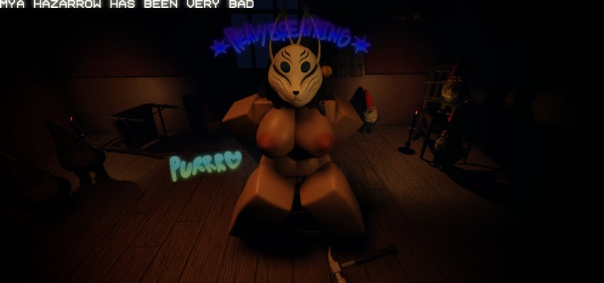 1girls 3d adult aged_up bad_girl black_hair bondage consensual gnome gnome_chompski hammer kitsune kitsune_mask masked masked_female mirumimi mya_hazarrow purring roblox roblox_avatar roblox_game roblox_myth robloxian self_upload solo solo_female solo_focus tagme text tied_to_chair tied_up vignette