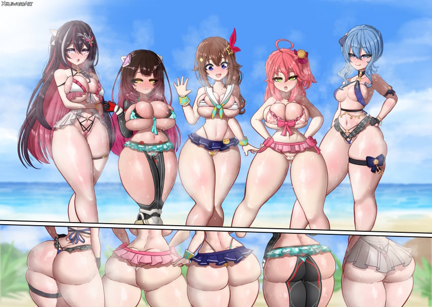 5girls ass azki_(hololive) beach big_ass big_breasts big_butt bikini blush bubble_butt cleavage curvaceous curvy curvy_ass curvy_body curvy_female curvy_figure curvy_hips curvy_thighs female female_only hololive hololive_gen_0 hololive_japan horny horny_female hoshimachi_suisei huge_ass huge_butt in_heat large_breasts multiple_girls ocean outdoors outside pussy_juice pussy_juice_drip roboco-san sakura_miko sand steam steaming_body sweat sweatdrop swimsuit swimwear thick_hips thick_thighs thigh_gap tokino_sora virtual_youtuber wet_pussy wide_hips xelsword