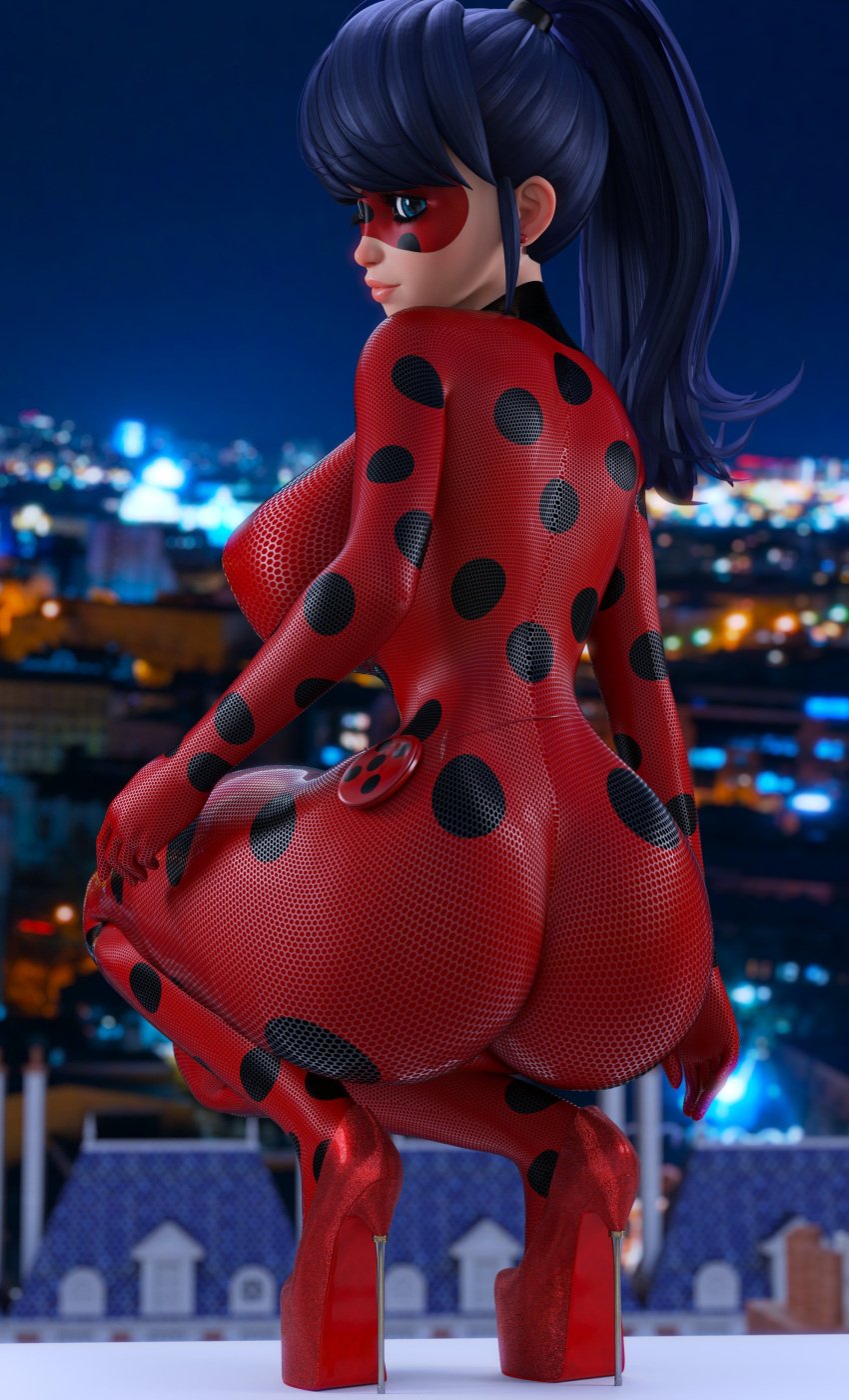 1girls 3d 3d_(artwork) ass ass_bigger_than_head big_ass big_breasts bimbo_body blue_eyes blue_hair bodysuit breasts_bigger_than_head busty curvaceous curvy curvy_female curvy_figure eye_mask female female_only high_heels huge_ass huge_breasts ladybug_(character) large_ass large_breasts latex latex_clothing latex_suit looking_back looking_back_at_viewer marinette_dupain-cheng miraculous:_tales_of_ladybug_and_cat_noir miraculous_ladybug nipple_bulge platform_heels ponytail pouty_lips rear_view red_high_heels ruidx solo squatting superheroine thick_ass thick_thighs thin_waist very_high_heels voluptuous voluptuous_female